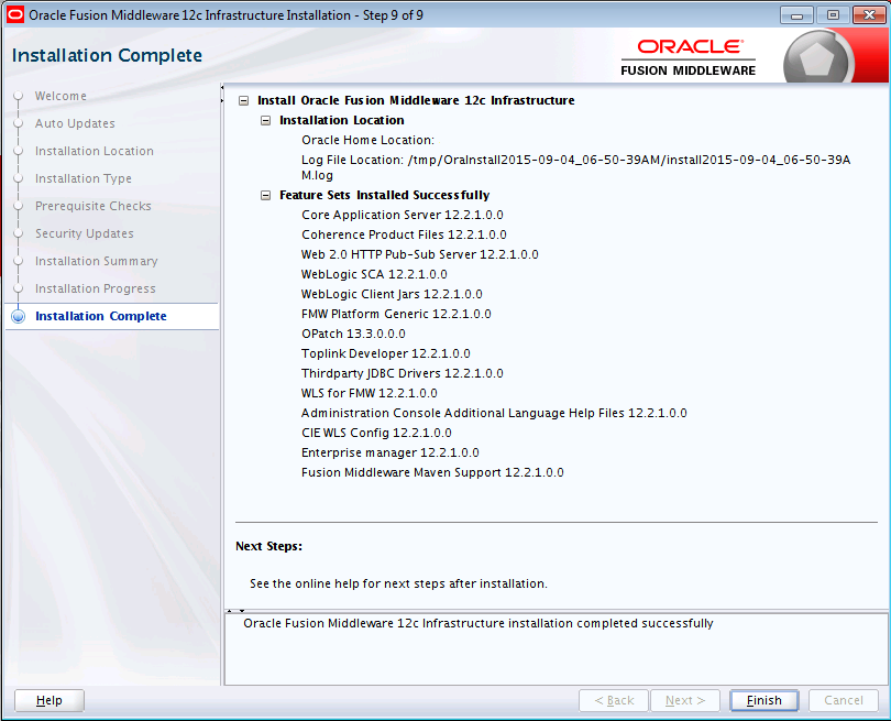 Description of the illustration wls_install_complete.gif follows