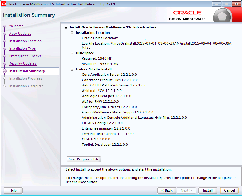 Description of the illustration wls_install_summary.gif follows