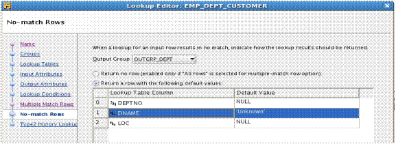OWB match no rows using predefined value