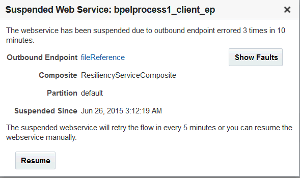 suspended service details, includes the Resume button. suspended service details, includes the Resume button.