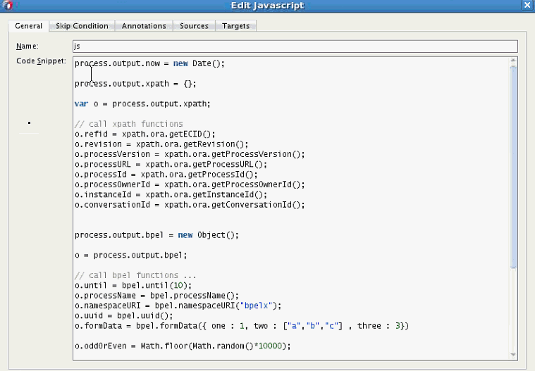 Edit Javascript dialog Edit Javascript dialog