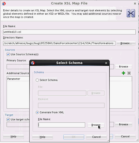 Select Schema dialog Select Schema dialog