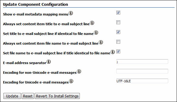 Configuration page for EmailMetadata Configuration page for EmailMetadata