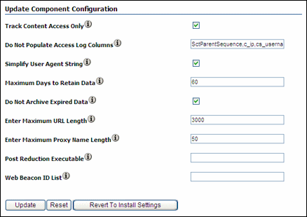 Configuration page for ContentTracker Configuration page for ContentTracker