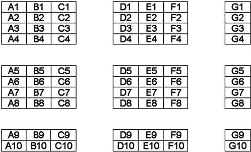 Sample 7 x 10 spreadsheet split up in 3 x 4 Grids Sample 7 x 10 spreadsheet split up in 3 x 4 Grids
