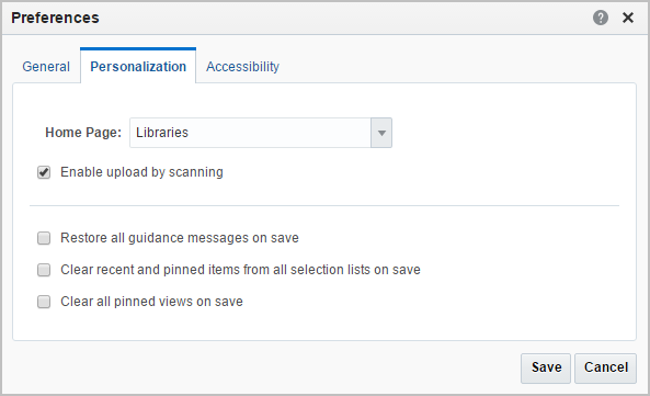 Preferences Personalization tab Preferences Personalization tab