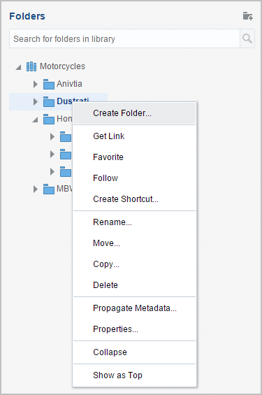 Folder contextual menu Folder contextual menu