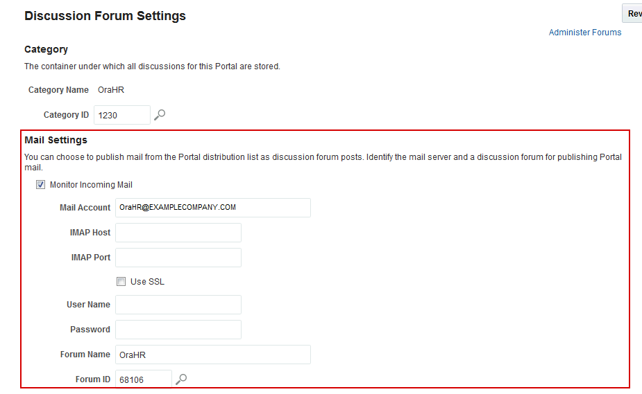 Portal Discussion Forum Settings: Mail