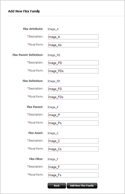 This image shows the Add New Flex Family dialog. This image shows the Add New Flex Family dialog.