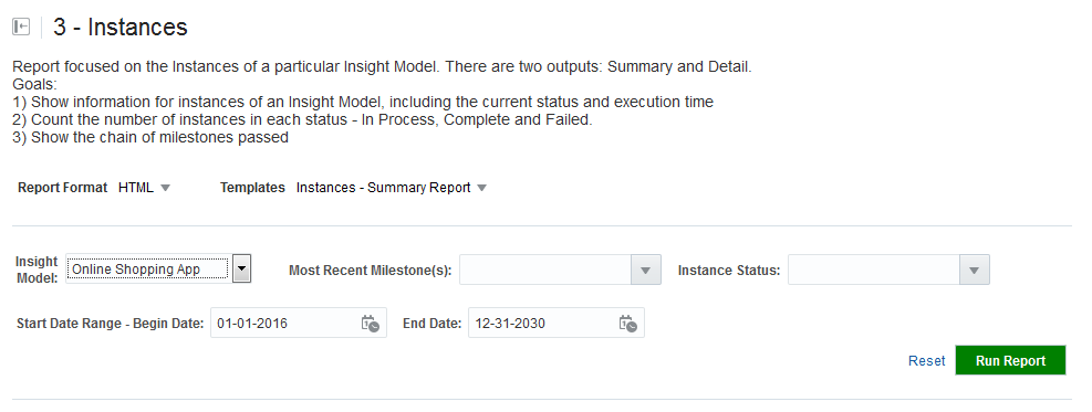 Instance Report Screen