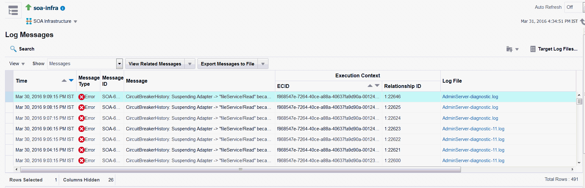 Log Messages page Log Messages page