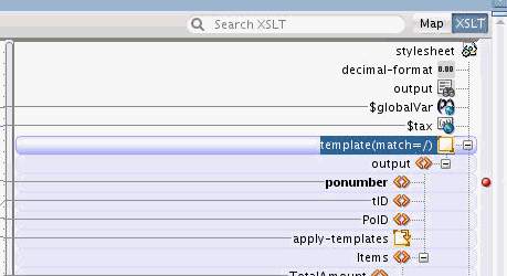 Breakpoint shown as a red dot against the ponumber node. Breakpoint shown as a red dot against the ponumber node.