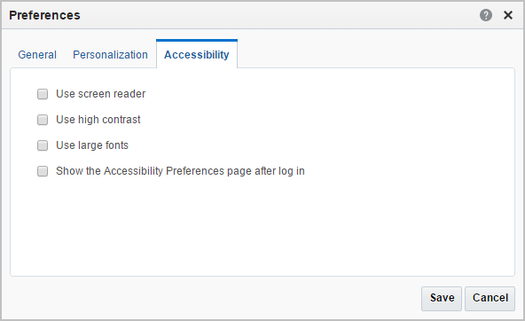 Preferences Accessibility tab Preferences Accessibility tab
