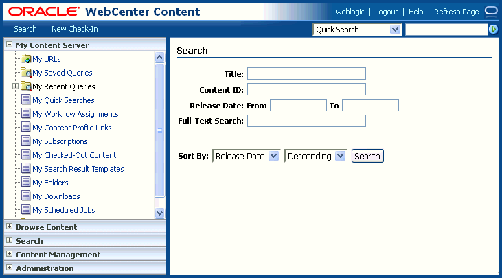 Graphic of native 11g home page
