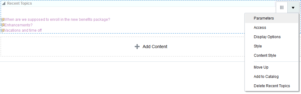 Recent Topics view actions menu Recent Topics view actions menu