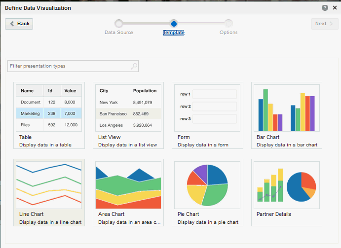 Define Data Visualization wizard: Template Page Define Data Visualization wizard: Template Page