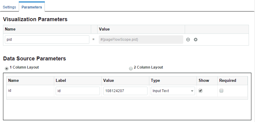 Define Data Visualization Wizard: Parameters Tab