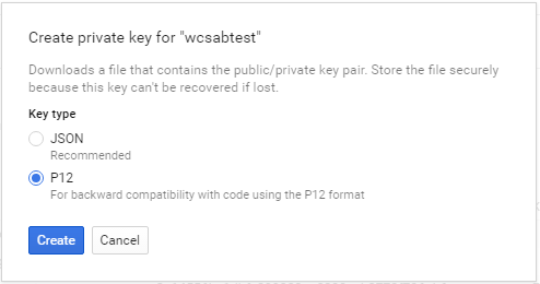 Shows the two options under Key type. P12 is selected.
