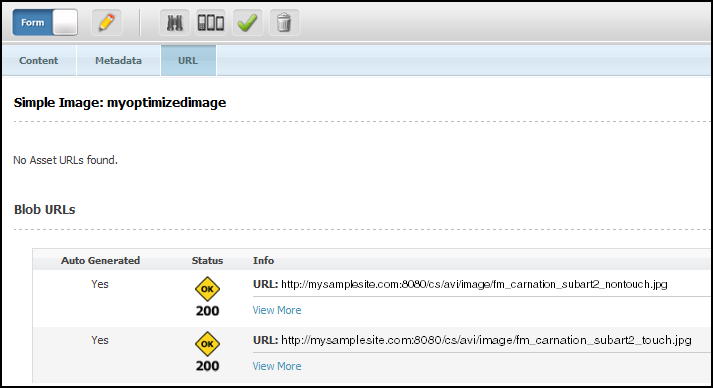 This image shows the sample image&rsquo;s URLs.