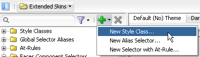 Shows the New Style Class option that you select to create a new style class