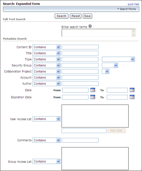 Graphic of native 11g expanded search form Graphic of native 11g expanded search form