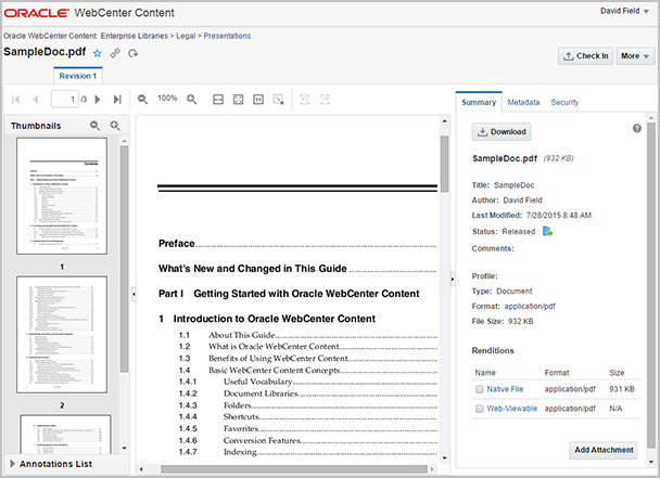 Oracle WebCenter Content Document View Page Oracle WebCenter Content Document View Page