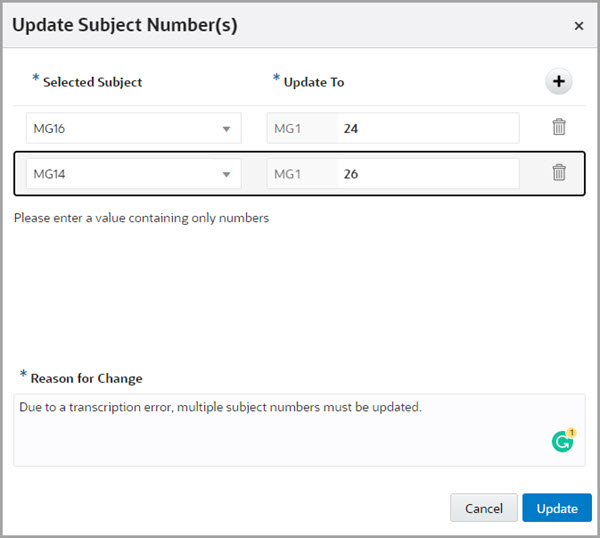 单击“Update Subject Numbers(更新主题编号)”后,屏幕上会弹出“Update Subject Numbers(更新主题编号)”对话框。 单击“Update Subject Numbers(更新主题编号)”后,屏幕上会弹出“Update Subject Numbers(更新主题编号)”对话框。